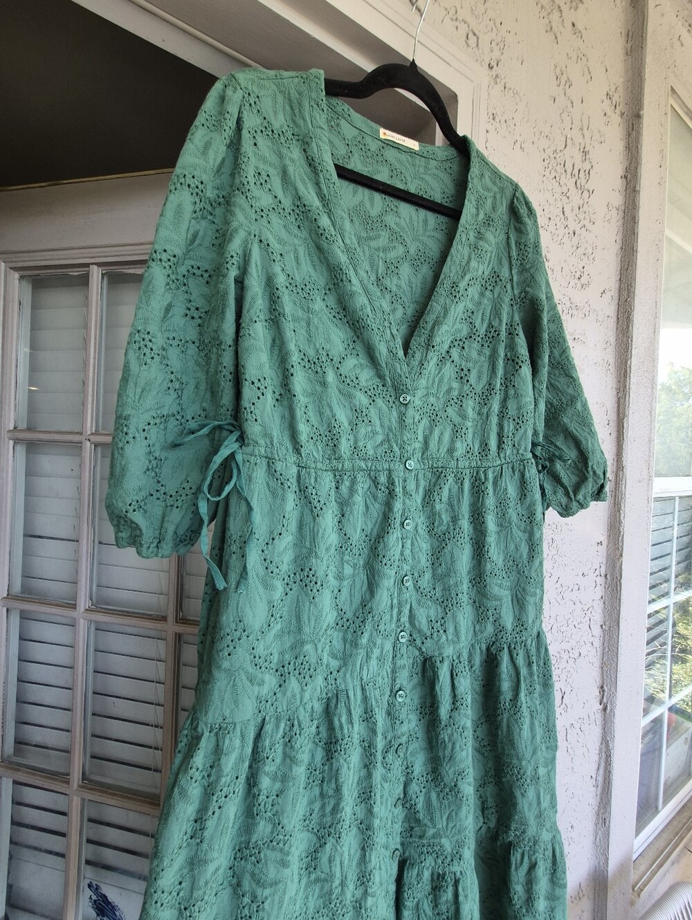 Marine Layer Willow Eyelet Midi Dress Smoke Pine Green Boho Cottagecore S - Picture 7 of 10